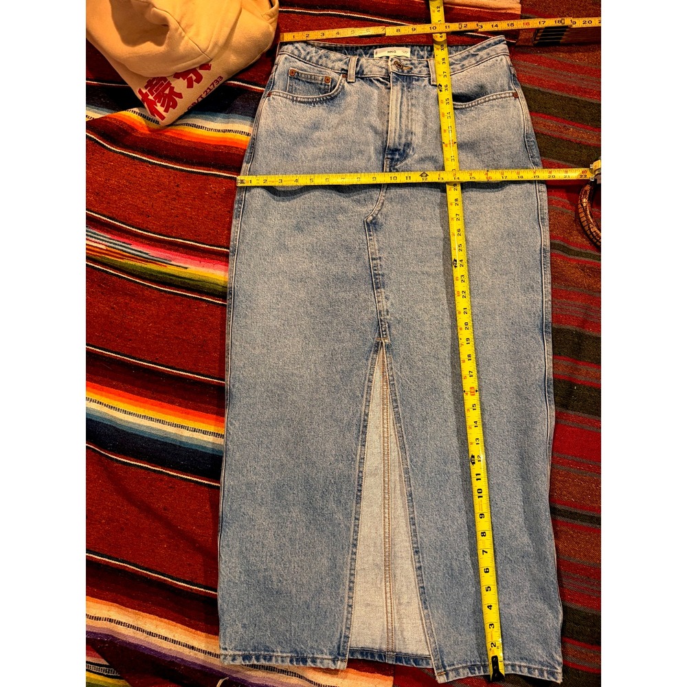 MNG Mango Skirt Women Medium Blue Slit Maxi Denim Streetwear - Picture 6 of 10